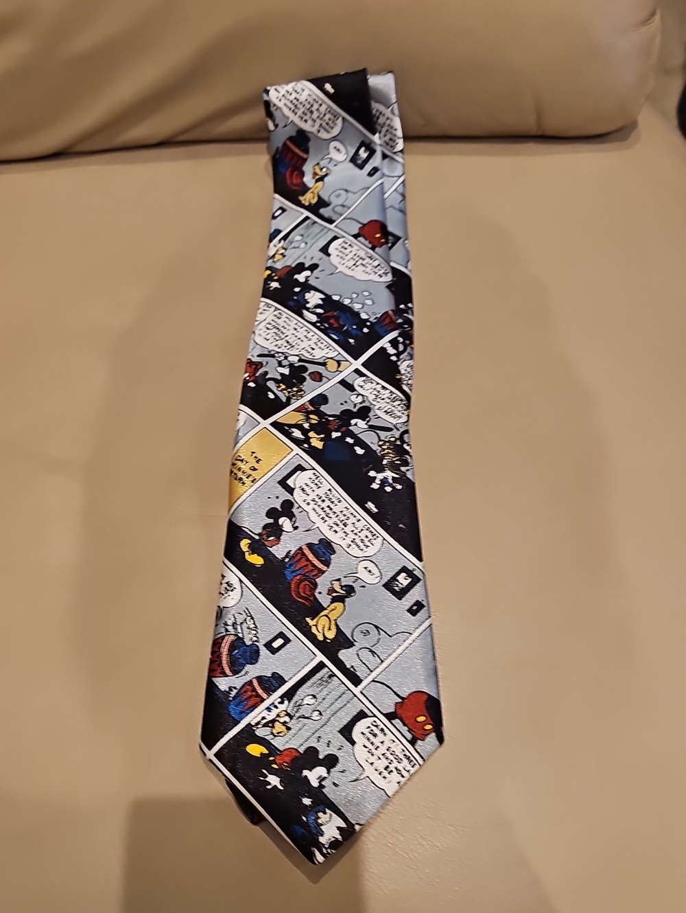 Navy Cartoon-Panel Polyester Necktie with Primary Accents